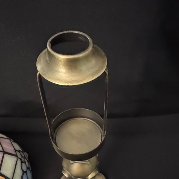 Vintage 1990s PartyLite Mosaic Hydrangea Glass Tealight Lamp with Brass Stand - Picture 4 of 7